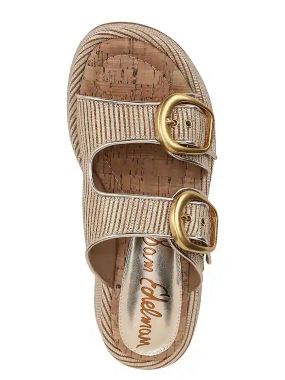 Sam Edelman Nerissa Double Buckle Platform Slides NWOB 8.5 Beige Gold MSRP $120